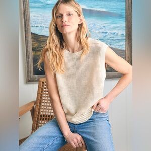 💎 Faherty Miramar Linen Muscle Tank Size Large in Tan